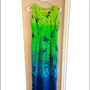 Sleeveless Green-Blue Floral Dress